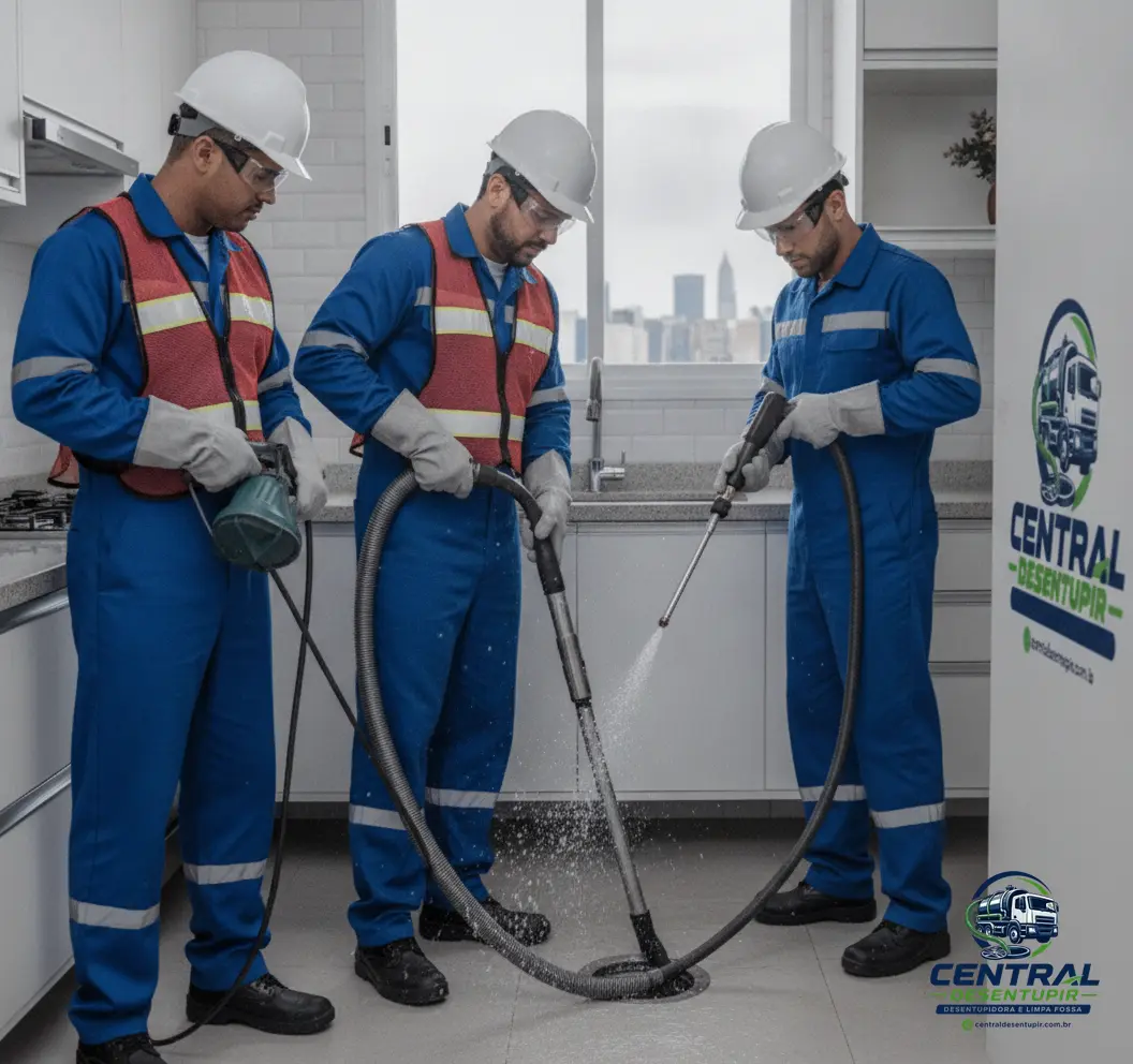 Fotografia profissional ilustrando cenario com pessoas em desentupimento de pia com foco em soluções inteligentes no nicho de servicos locais engenharia.